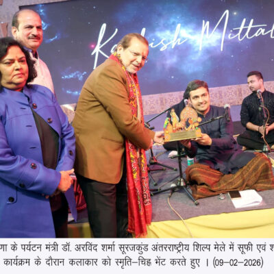 पर्यटन मंत्री डॉ. अरविंद शर्मा ने  किया सूरजकुंड अंतरराष्ट्रीय शिल्प मेले का भ्रमण